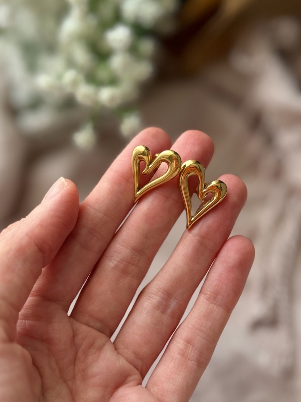 Gold Heart Stud Earrings - Elegant Womenโs Jewelry